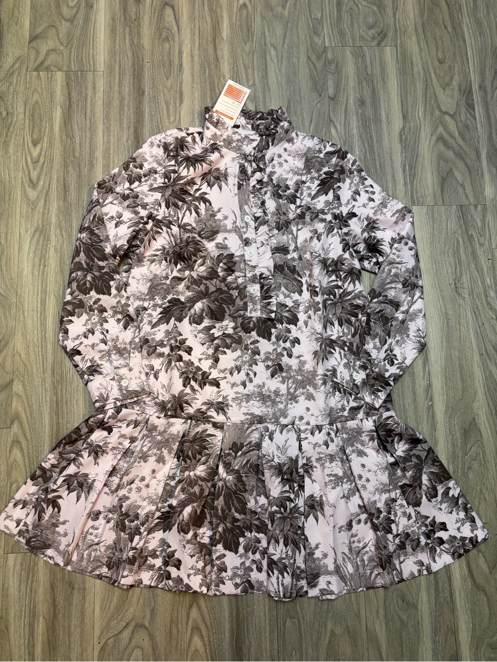 Womens Floral Print Long Sleeve Peplum Top - Pink/Gray
